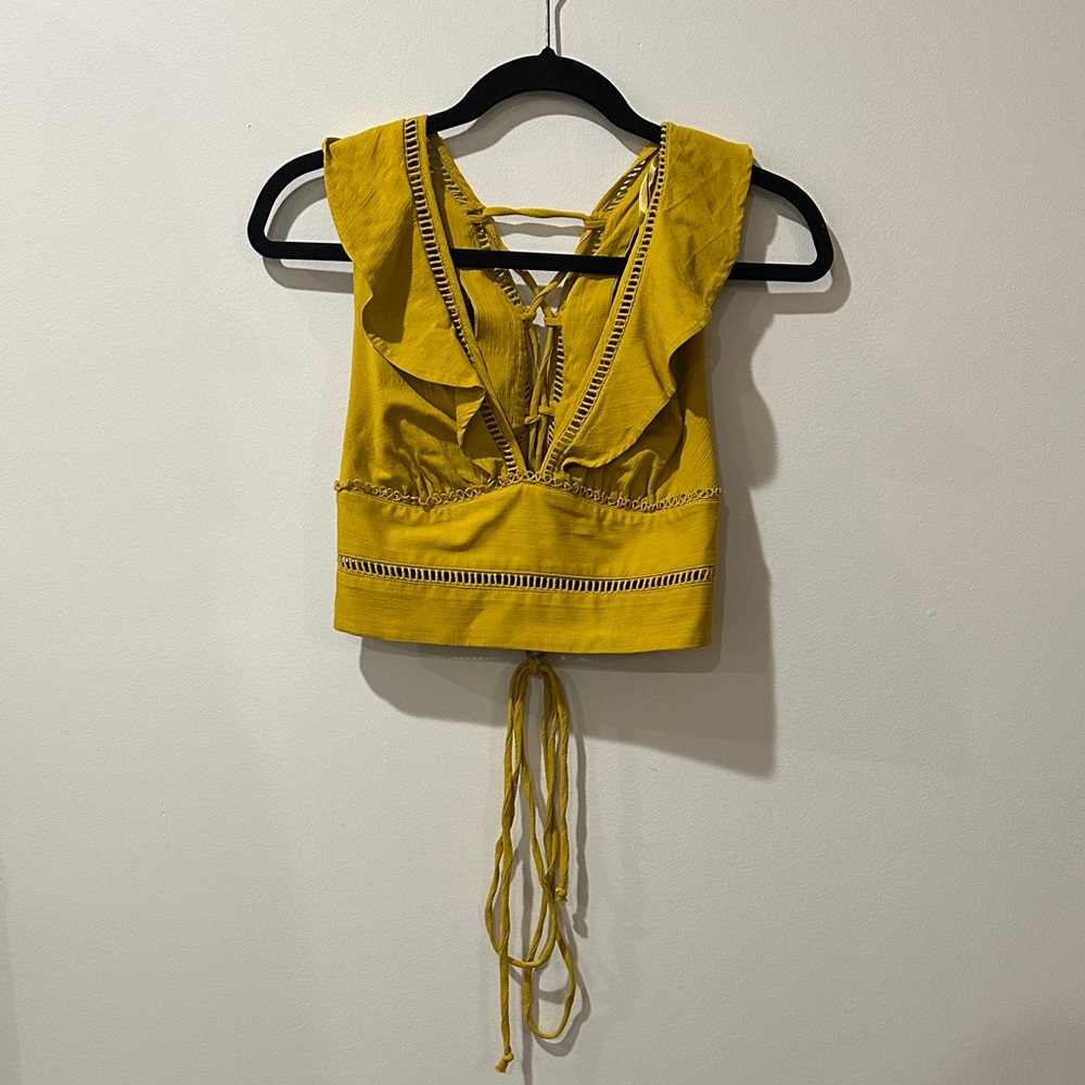 Boho Free People Yellow Lace-Up Crop Top